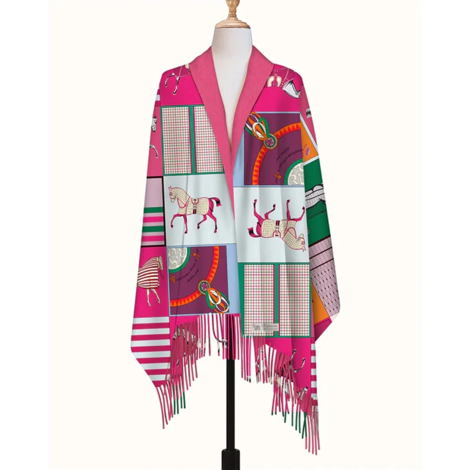AWST Int'l Horses in Blankets Acrylic Cashmere Scarf - Image 2