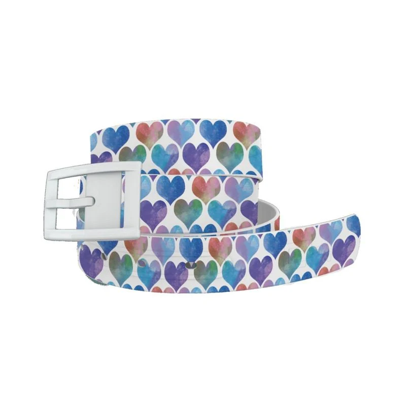C4 Belt Watercolor Hearts Blue Belt with White Buc