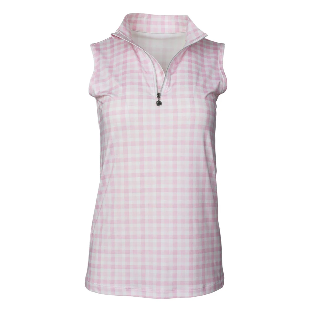 Dapplebay Ladies Gingham 1/4 Zip Sleeveless Riding Top - Image 2