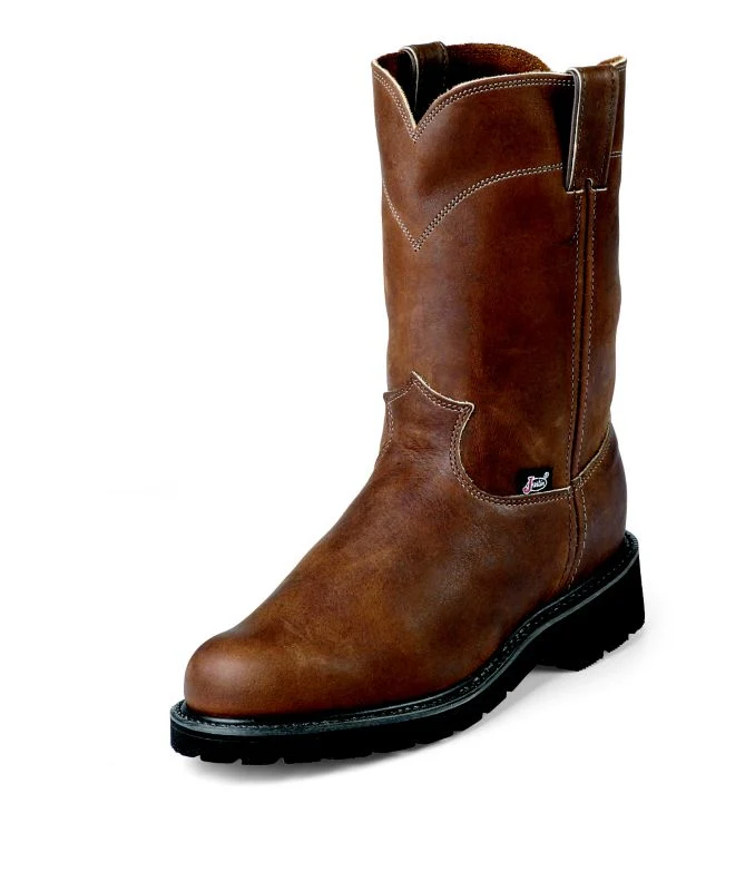 Justin Mens Steel Comfort PullOn Boot Brown