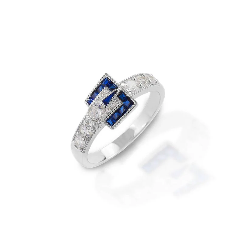 Kelly Herd Blue Spinel Buckle Ring 6 Sterling Silv