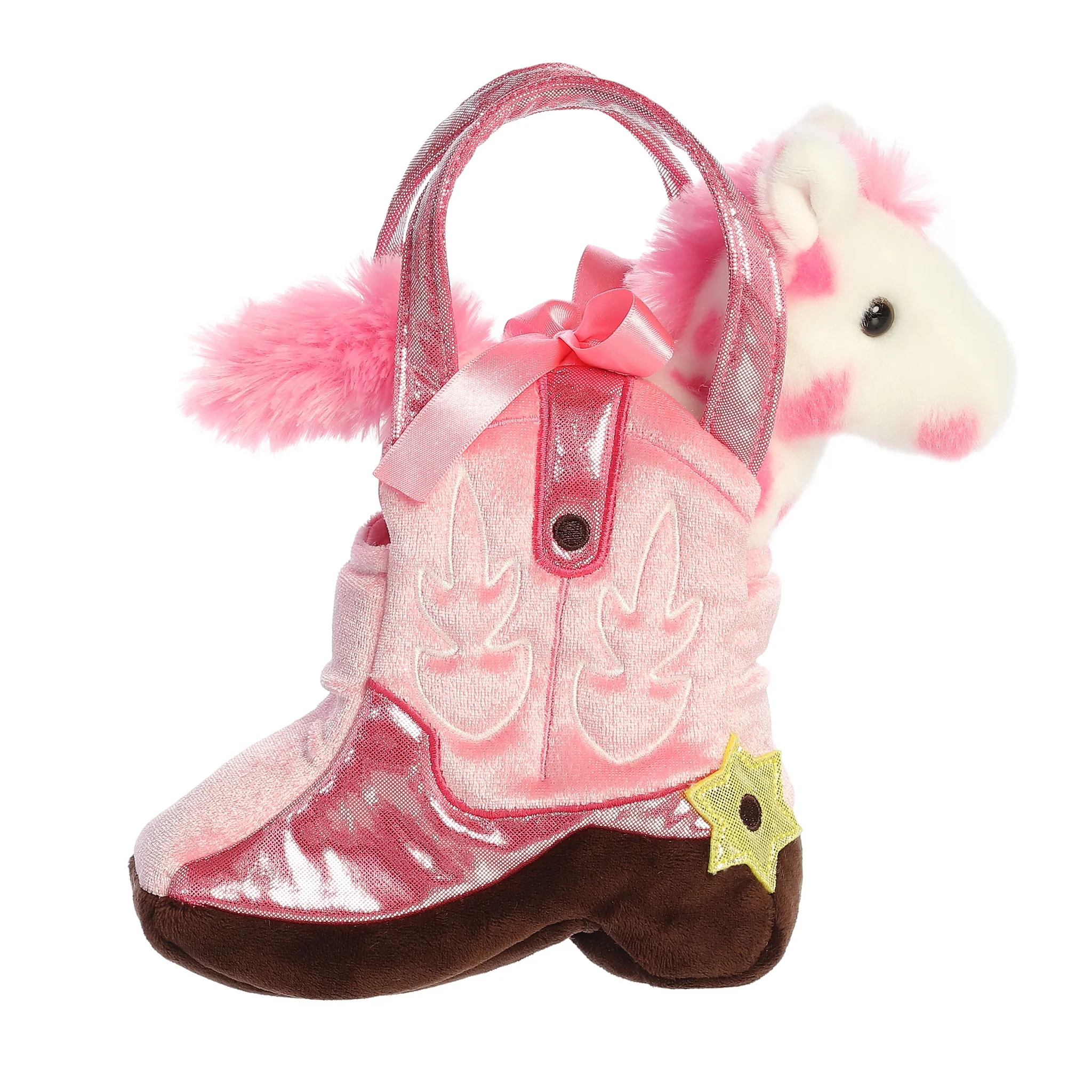 Plush Pink Pony in Pink Giddyup Boot Purse Carrier