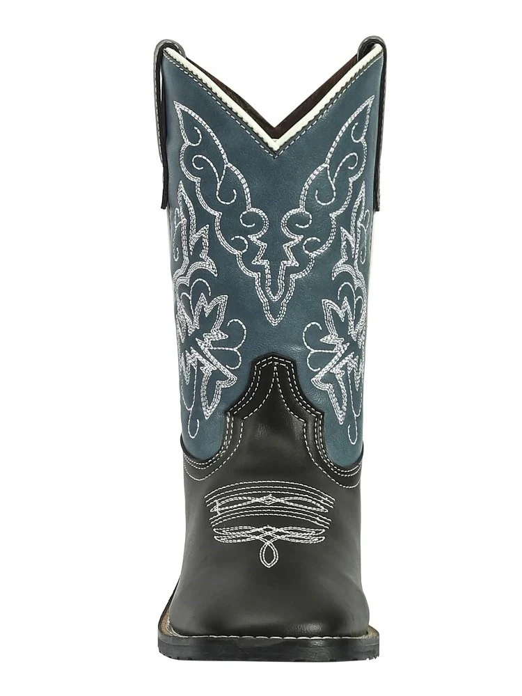 TuffRider Children's Yellowstone Rounded Toe Western Boot- Mocha with Blue- 10C - Image 3