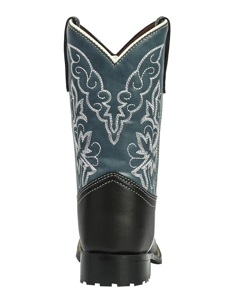 TuffRider Children's Yellowstone Rounded Toe Western Boot- Mocha with Blue- 10C - Image 4