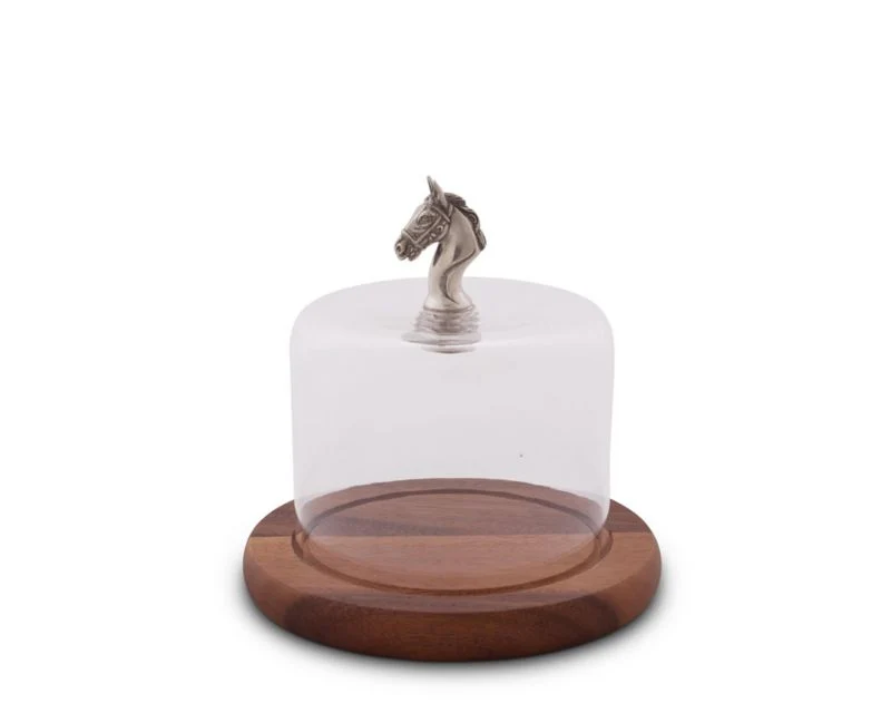 Vagabond House Horse Knob Glass Dome Wood Board